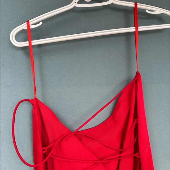 EUC Mac Duggal Ieena 26268 Strappy Lace-Up Back Column Gown, Red, 12 - Picture 5 of 8